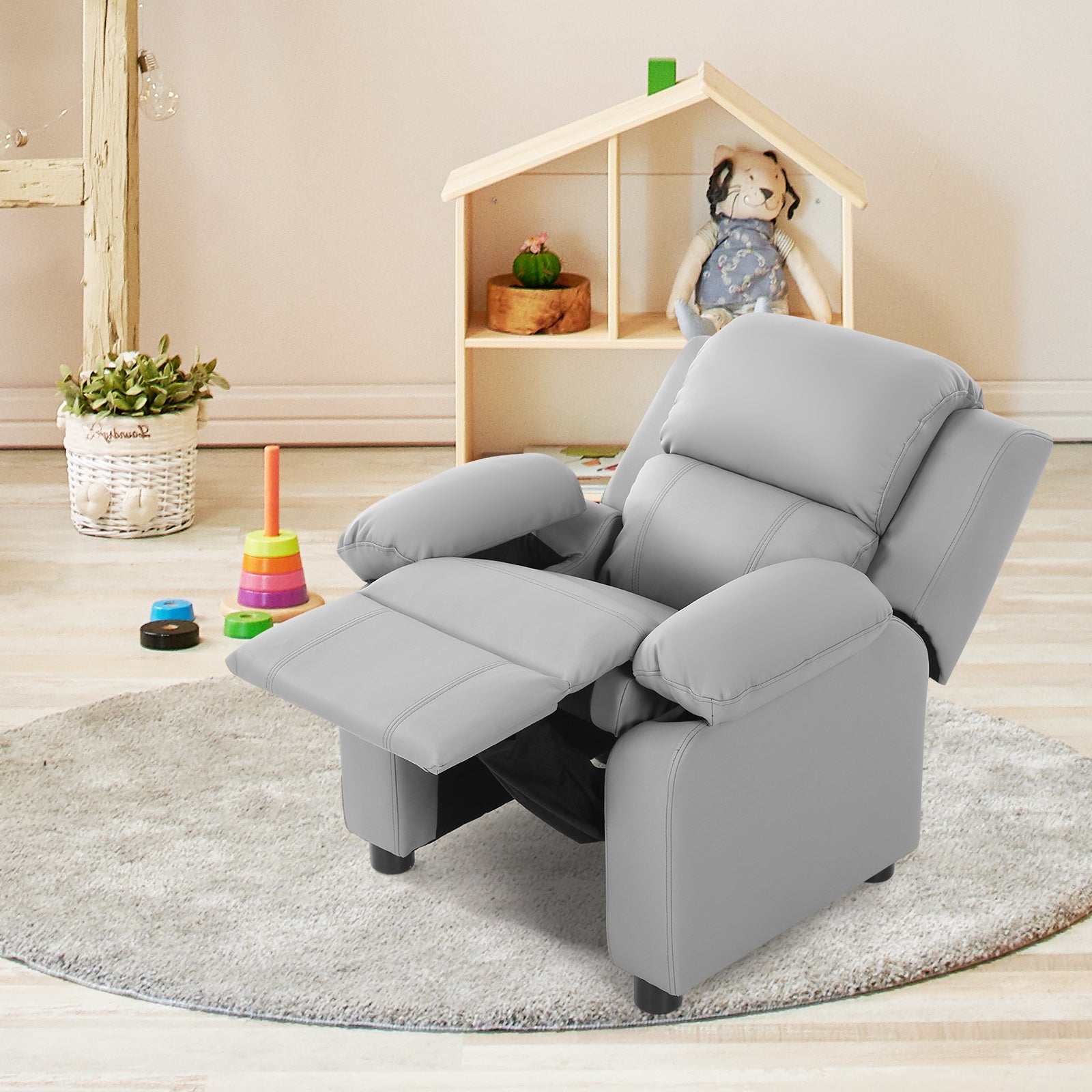 Kids Deluxe Headrest Recliner Sofa Chair with Storage Arms, Gray Kids Chairs & Seating at Gallery Canada