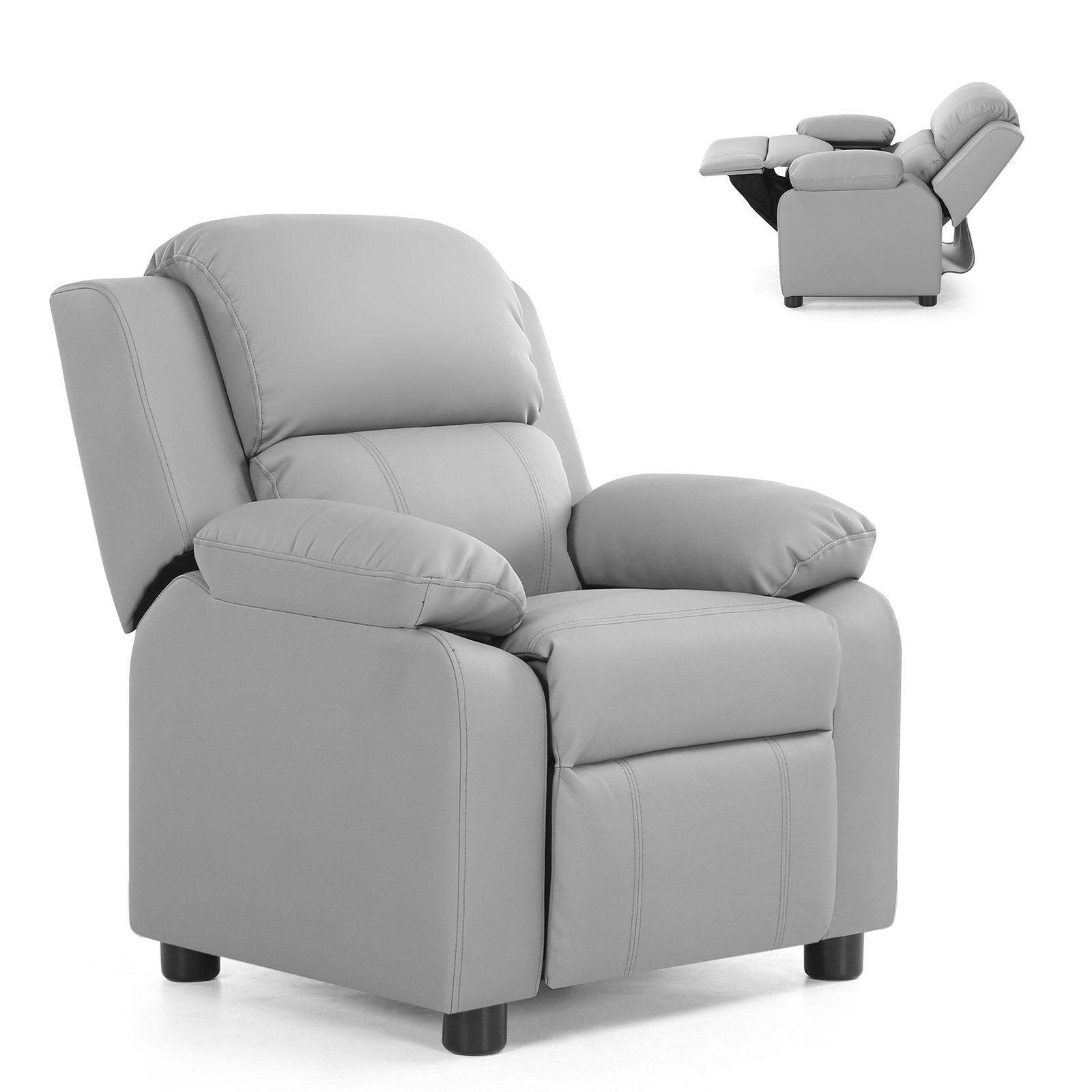 Kids Deluxe Headrest Recliner Sofa Chair with Storage Arms, Gray Kids Chairs & Seating Gray at Gallery Canada