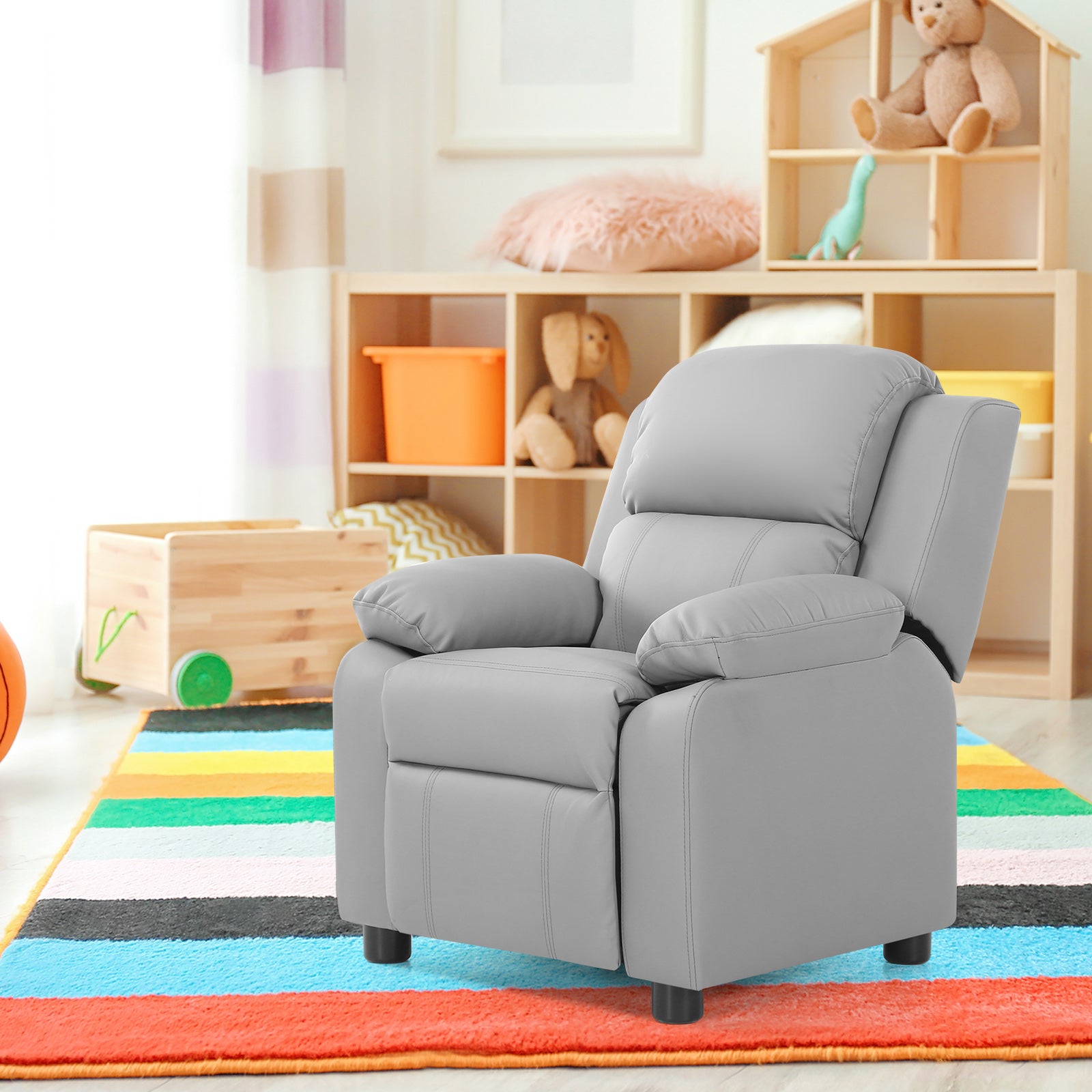 Kids Deluxe Headrest Recliner Sofa Chair with Storage Arms, Gray Kids Chairs & Seating at Gallery Canada
