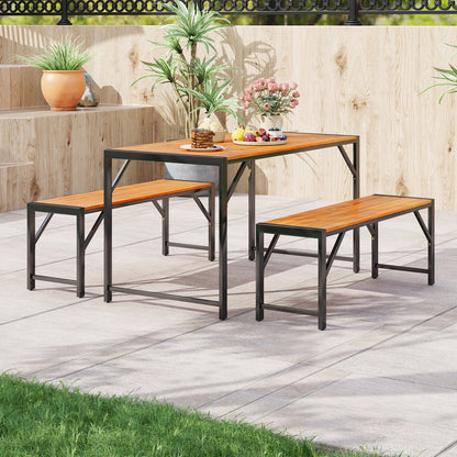 3 Piece Patio Dining Set, Acacia Wood Table And 2 Benches, Natural Patio Dining Sets at Gallery Canada