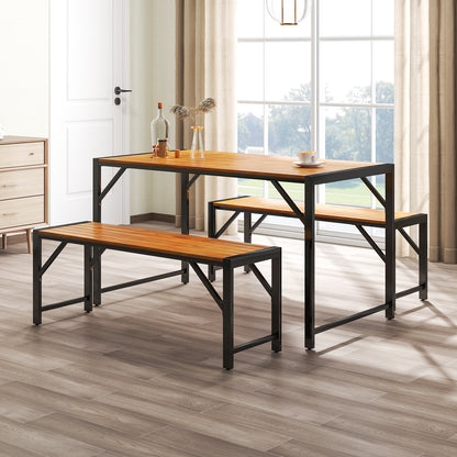 3 Piece Patio Dining Set, Acacia Wood Table And 2 Benches, Natural Patio Dining Sets at Gallery Canada