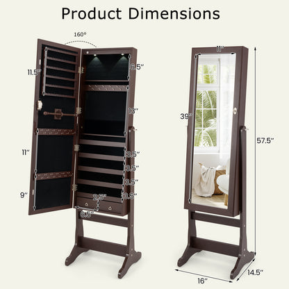 Lockable Mirrored Jewelry Cabinet With Stand And Led Lights, Brown Jewelry Armoires Brown at Gallery Canada