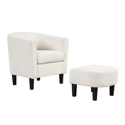 Teddy Velvet Club Barrel Chair With Ottoman, Beige Ottomans Beige at Gallery Canada