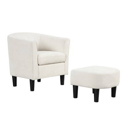 Upholstered Teddy Velvet Club Barrel Chair with Ottoman with Footrest, Beige Ottomans at Gallery Canada