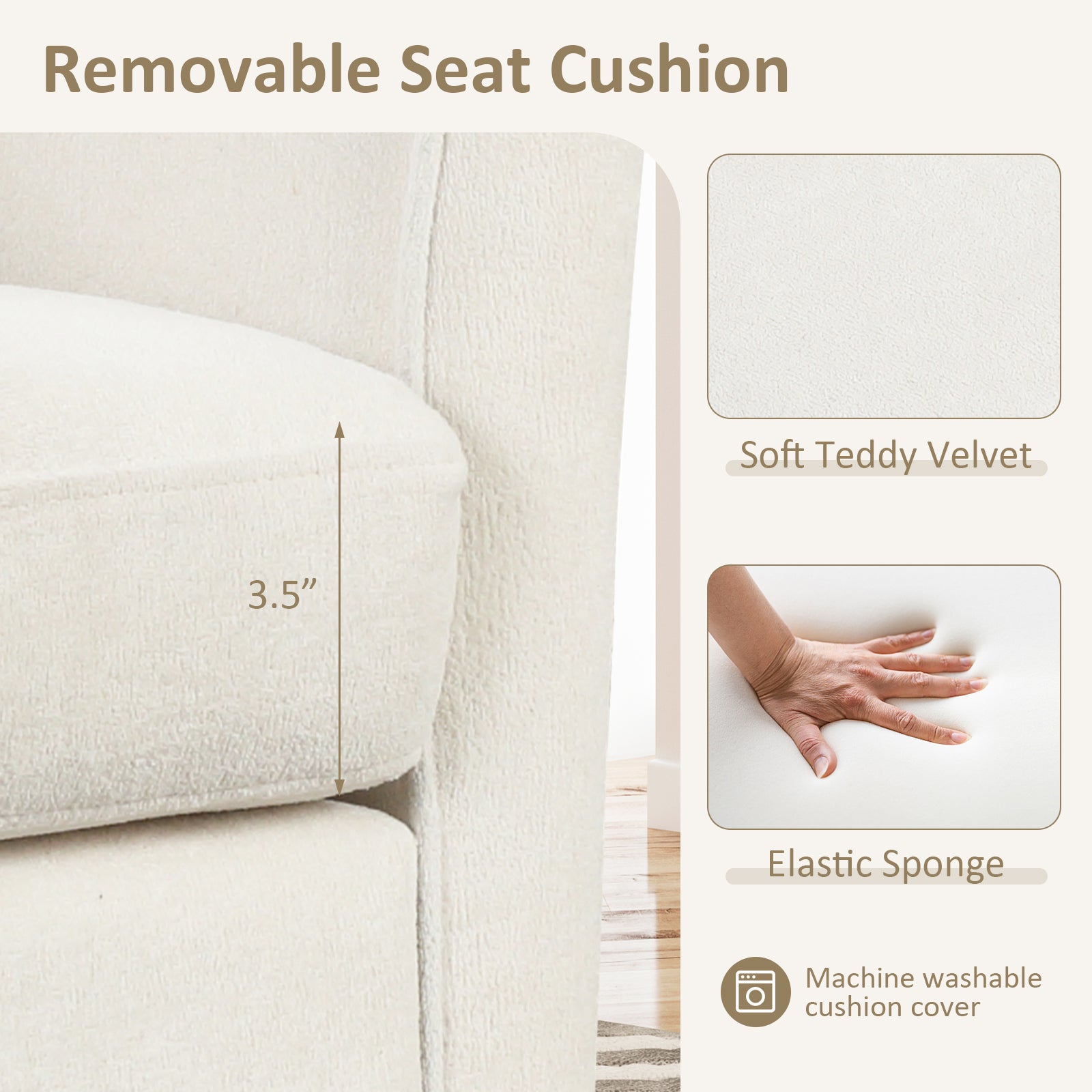 Upholstered Teddy Velvet Club Barrel Chair with Ottoman with Footrest, Beige Ottomans at Gallery Canada