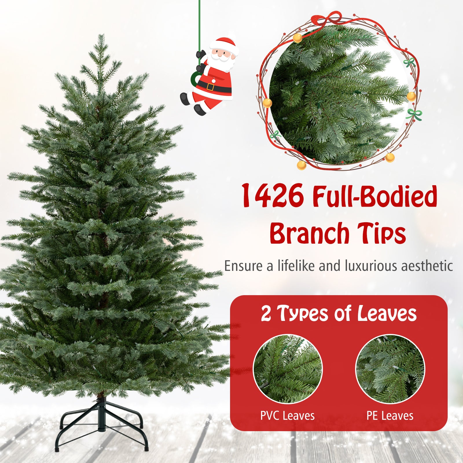 5/6/7 Feet Artificial Christmas Tree, 1426/2116/3156 PVC, 200/300/400 LED Lights, Green Christmas Tree at Gallery Canada