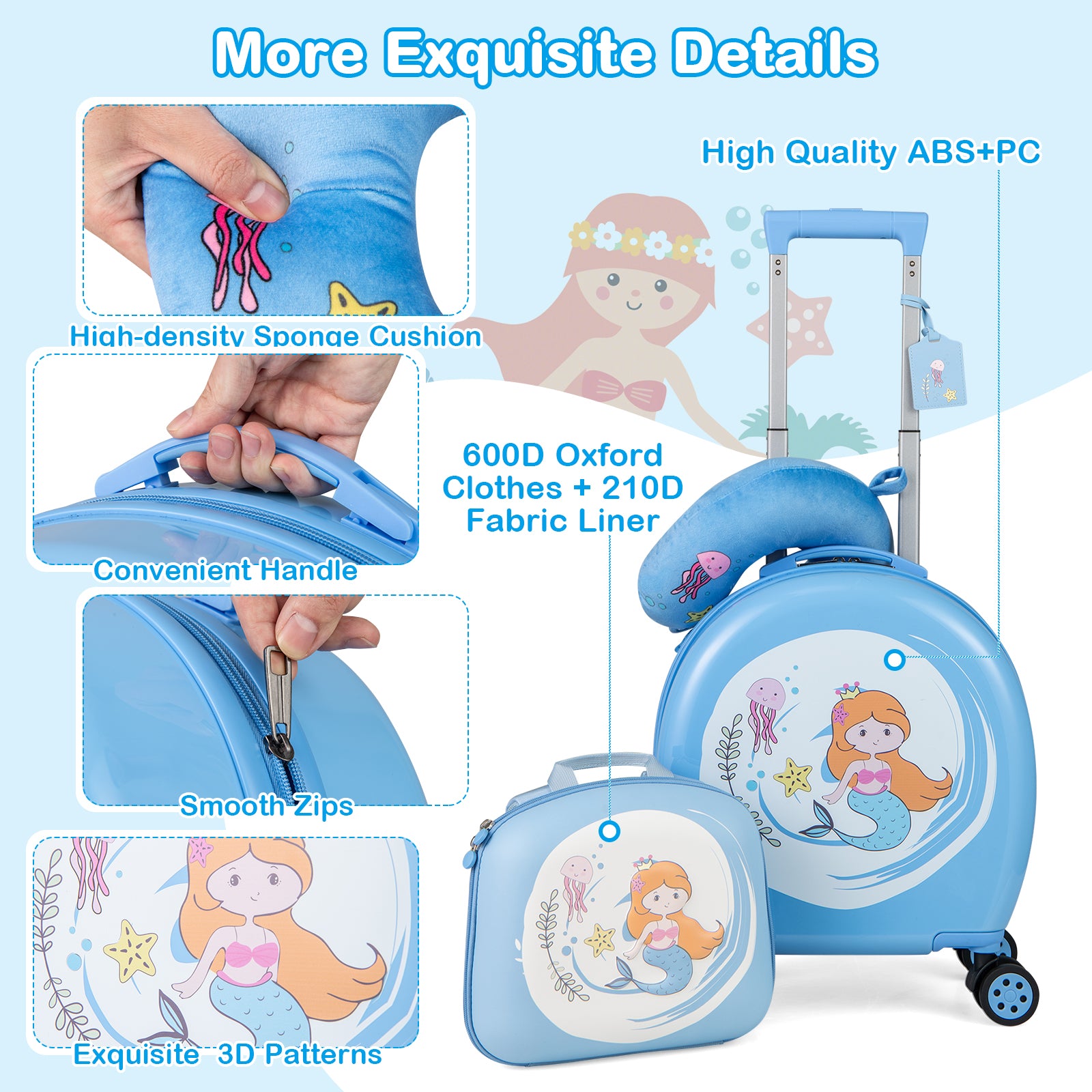 Kids Luggage Set with 14 Inches Carry-on Hardside Spinner Toddler Luggage and 10 Inches Backpack, Blue Kids Luggage at Gallery Canada