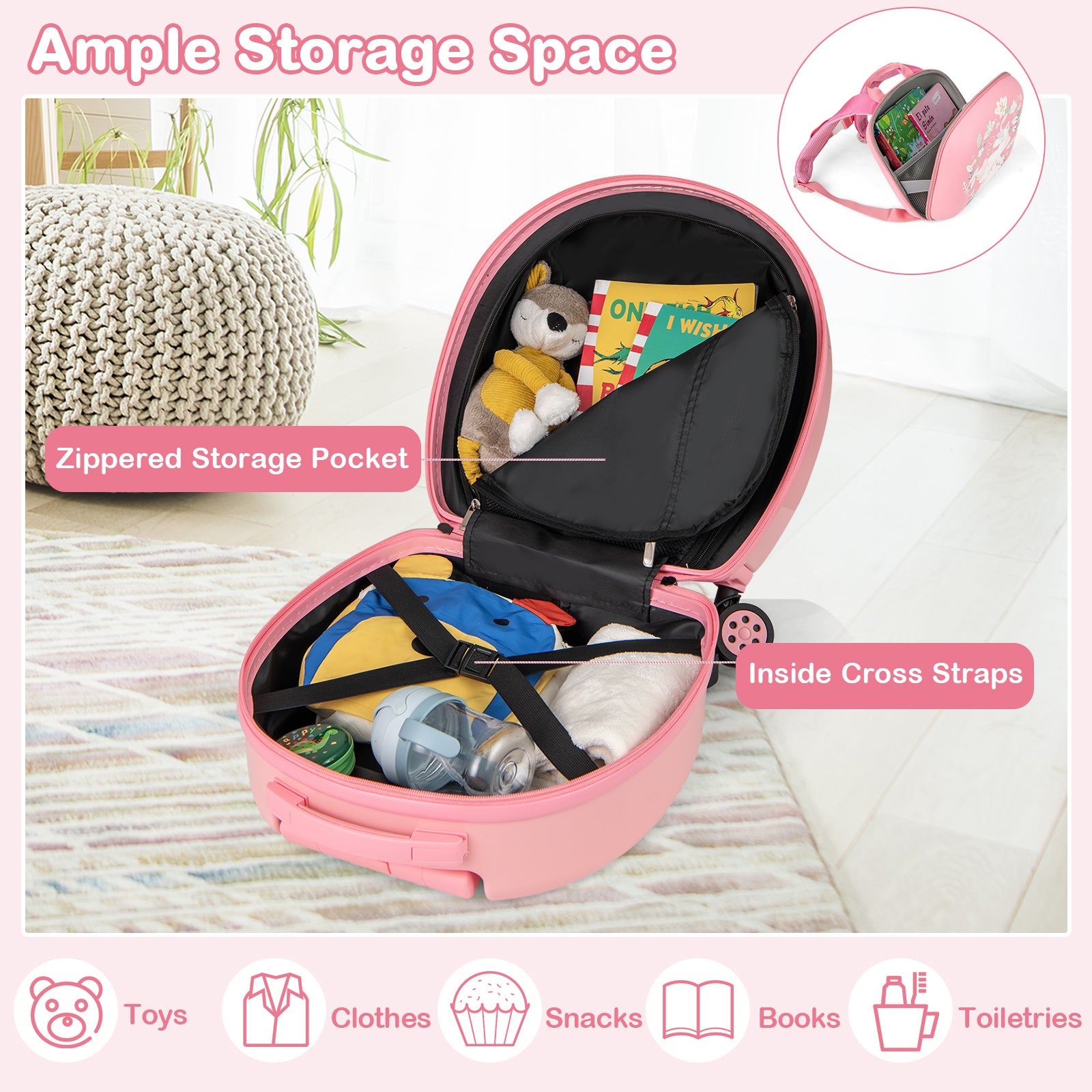 Kids Luggage Set with 14 Inches Carry-on Hardside Spinner Toddler Luggage and 10 Inches Backpack, Pink Kids Luggage at Gallery Canada