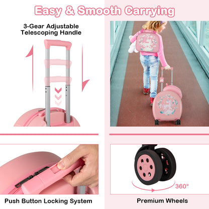 Kids Luggage Set with 14 Inches Carry-on Hardside Spinner Toddler Luggage and 10 Inches Backpack, Pink Kids Luggage at Gallery Canada