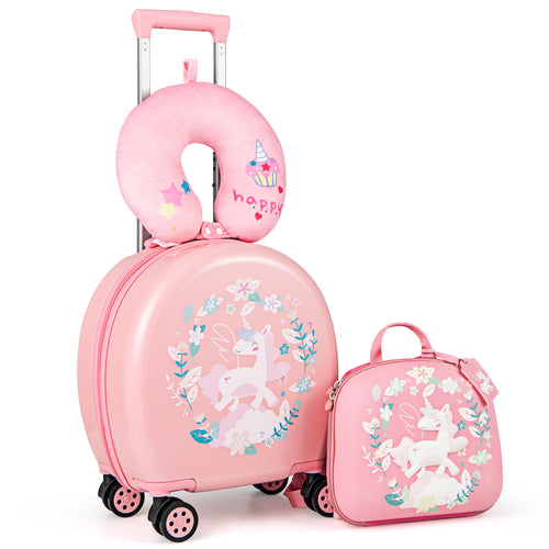 Kids Luggage Set, 14 Inches Hardside Spinner, 10 Inches Backpack, Pink