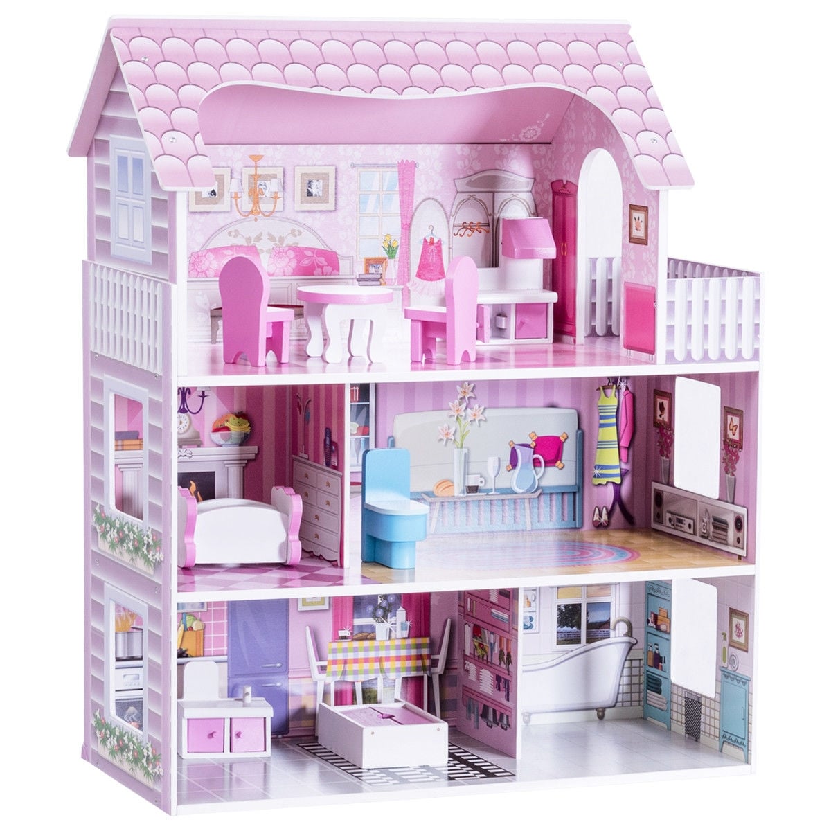 28 Inch Dollhouse With Furniture, Pink Play Tents & Playhouse Pink at Gallery Canada