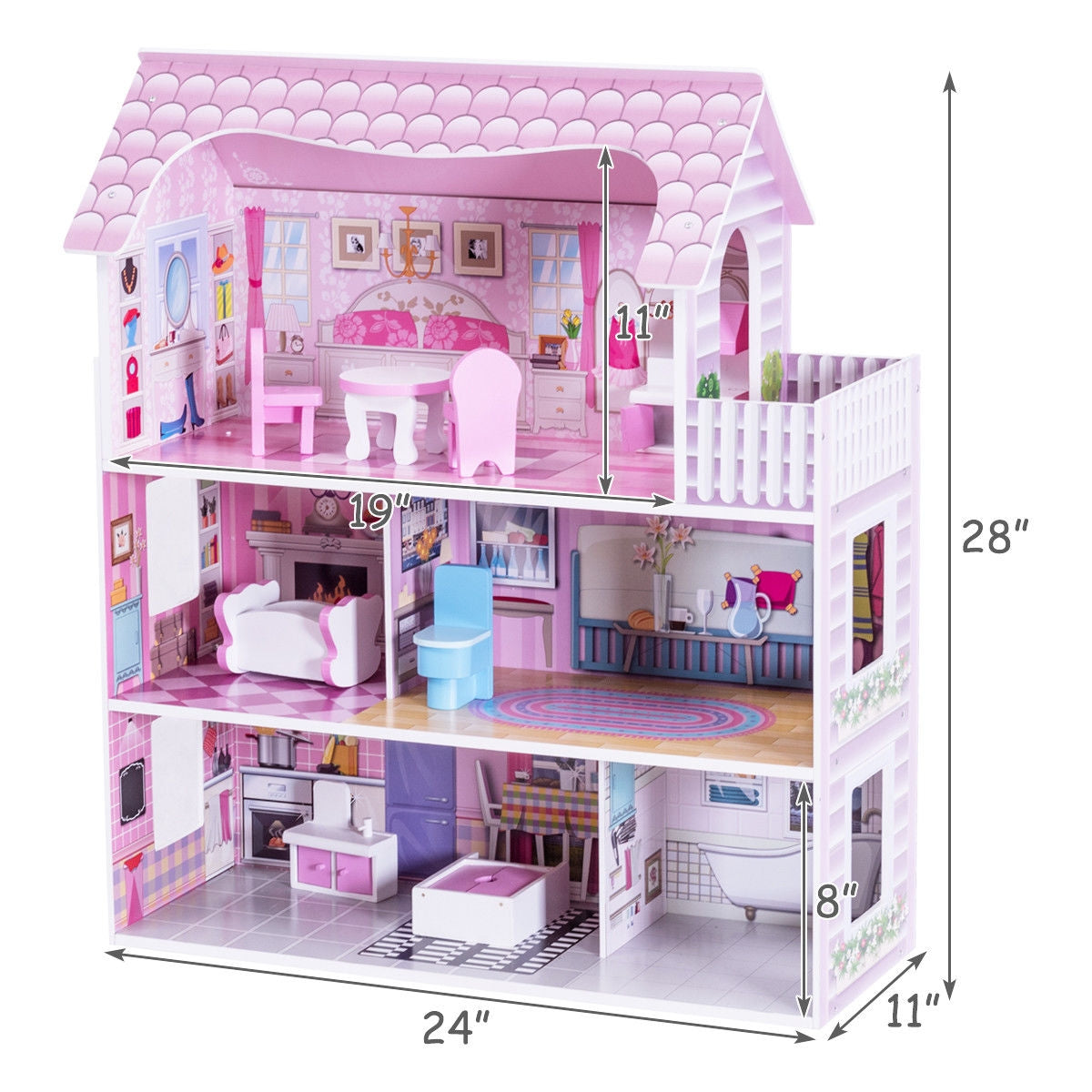 28 Inch Dollhouse With Furniture, Pink Play Tents & Playhouse at Gallery Canada