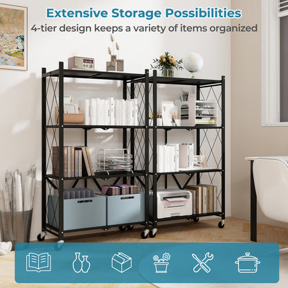 4-Tier Foldable Storage Shelf, Collapsible Rack With Lockable Wheels, Black Bookcases at Gallery Canada