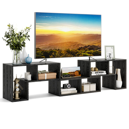 3 Pieces Adjustable TV Stand for TVs up to 65 Inch with Shelves-Mixed Black, Black Wood Grain Entertainment Centers & TV Stands at Gallery Canada