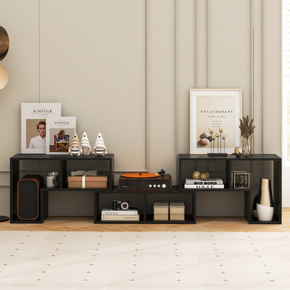 3 Pieces Adjustable TV Stand for TVs up to 65 Inch with Shelves-Mixed Black, Black Wood Grain Entertainment Centers & TV Stands at Gallery Canada