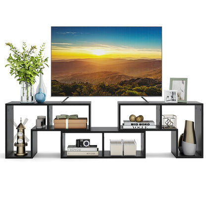 3 Pieces Adjustable TV Stand for TVs up to 65 Inch with Shelves-Mixed Black, Black Wood Grain Entertainment Centers & TV Stands at Gallery Canada