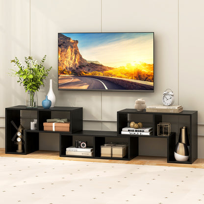 3 Pieces Adjustable TV Stand for TVs up to 65 Inch with Shelves-Mixed Black, Black Wood Grain Entertainment Centers & TV Stands at Gallery Canada