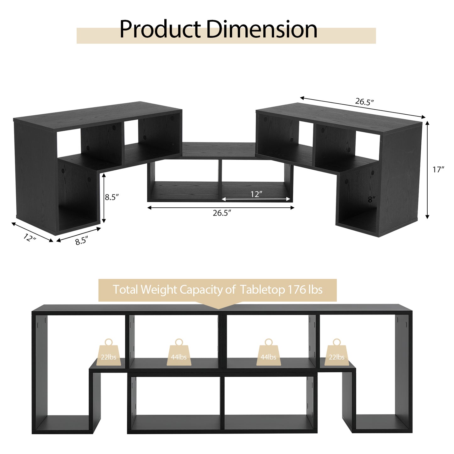 3 Pieces Adjustable TV Stand for TVs up to 65 Inch with Shelves-Mixed Black, Black Wood Grain Entertainment Centers & TV Stands at Gallery Canada