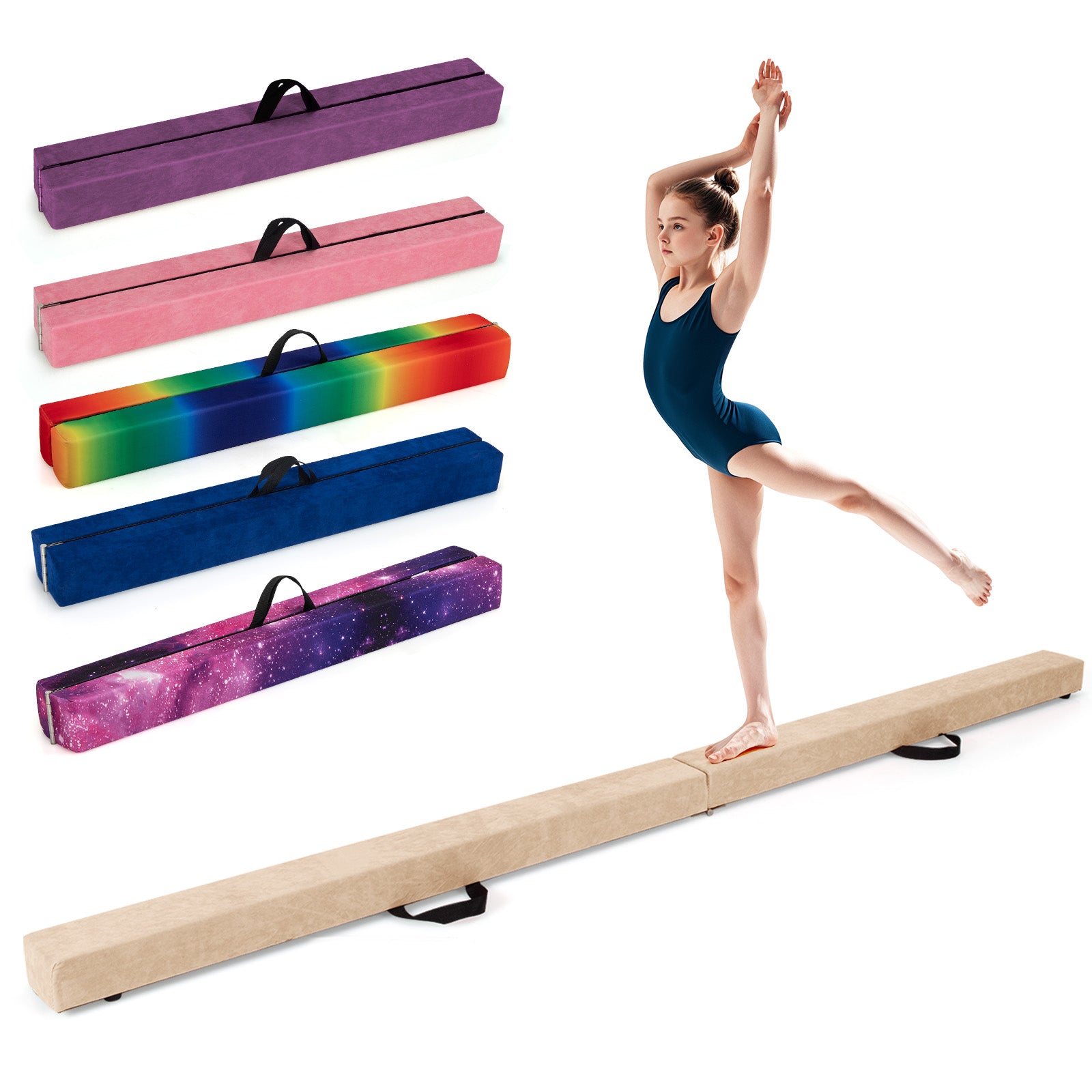 Folding Balance Beam with Solid Wood Base and Anti-slip Bottom, Beige Toy Sports at Gallery Canada