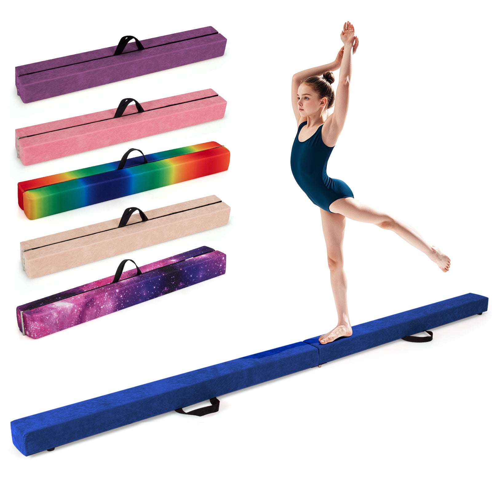 Folding Balance Beam with Solid Wood Base and Anti-slip Bottom, Blue Toy Sports at Gallery Canada