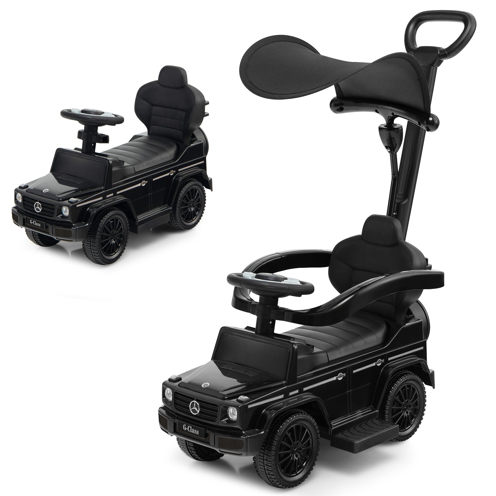 3-In-1 Ride On Push Car Stroller, Sliding Car With Canopy, Black Push & Pedal Ride On Toys Black at Gallery Canada