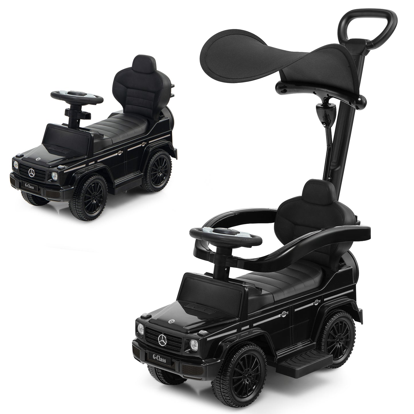 3-In-1 Ride On Push Car Stroller, Sliding Car With Canopy, Black Push & Pedal Ride On Toys Black at Gallery Canada