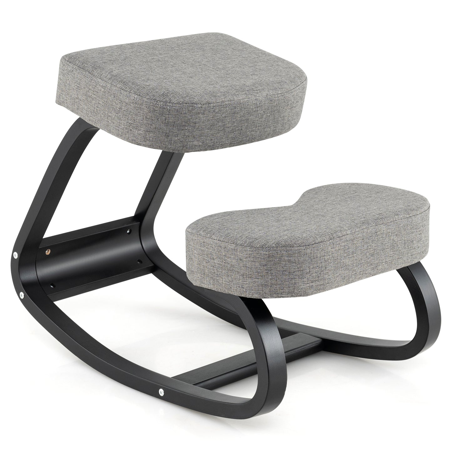 Wooden Ergonomic Rocking Kneeling Backless Chair with Padded Cushion-Grey, Gray Kneeling Chiars at Gallery Canada