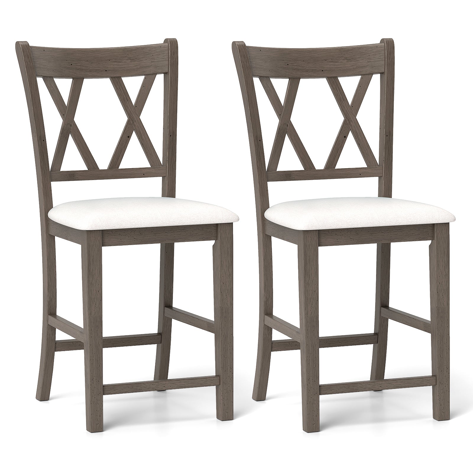 Set of 2 Bar Stools, Cross Back, Linen Fabric Seat, Beige Bar Stools Beige at Gallery Canada