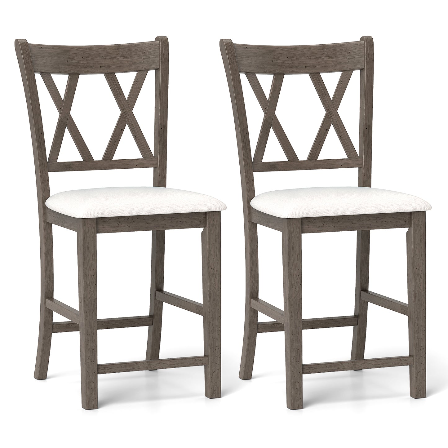 Set of 2 Bar Stools with Cross Back and Linen Fabric Upholstered Seat, Beige Bar Stools Beige at Gallery Canada