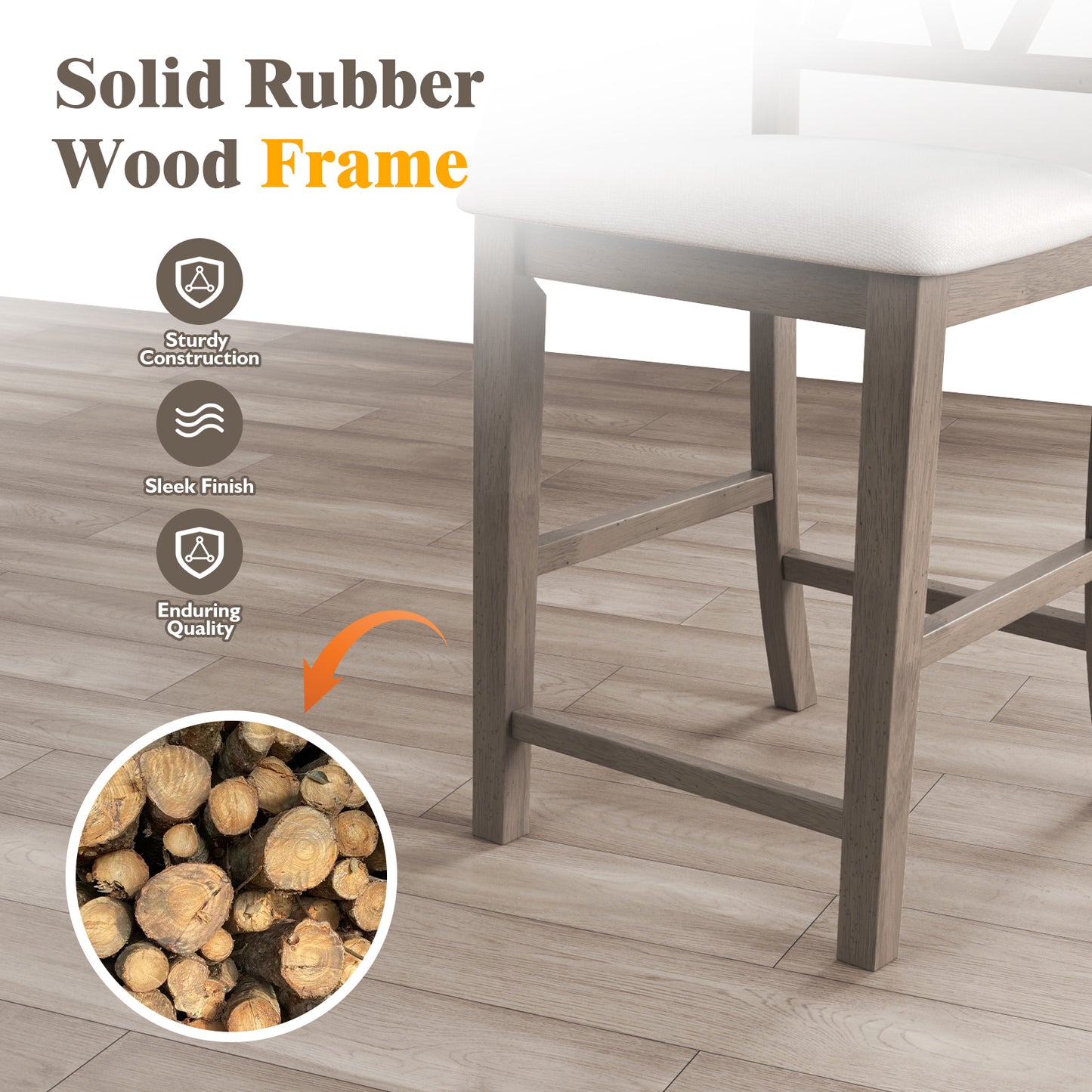 Set of 2 Bar Stools, Cross Back, Linen Fabric Seat, Beige Bar Stools at Gallery Canada