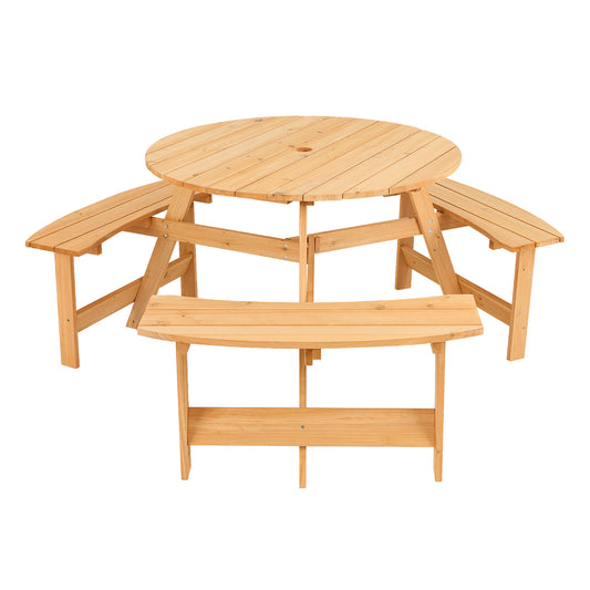 Kids Outdoor Wooden Picnic Table and Bench Set with Umbrella Hole, Natural Picnic Tables Natural at Gallery Canada