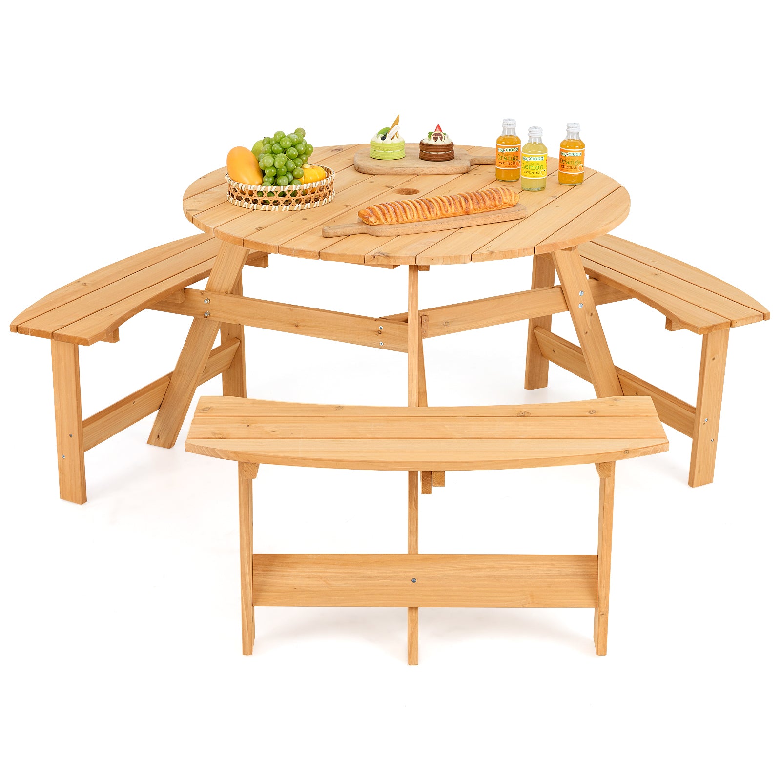 Kids Outdoor Wooden Picnic Table and Bench Set with Umbrella Hole, Natural Picnic Tables at Gallery Canada