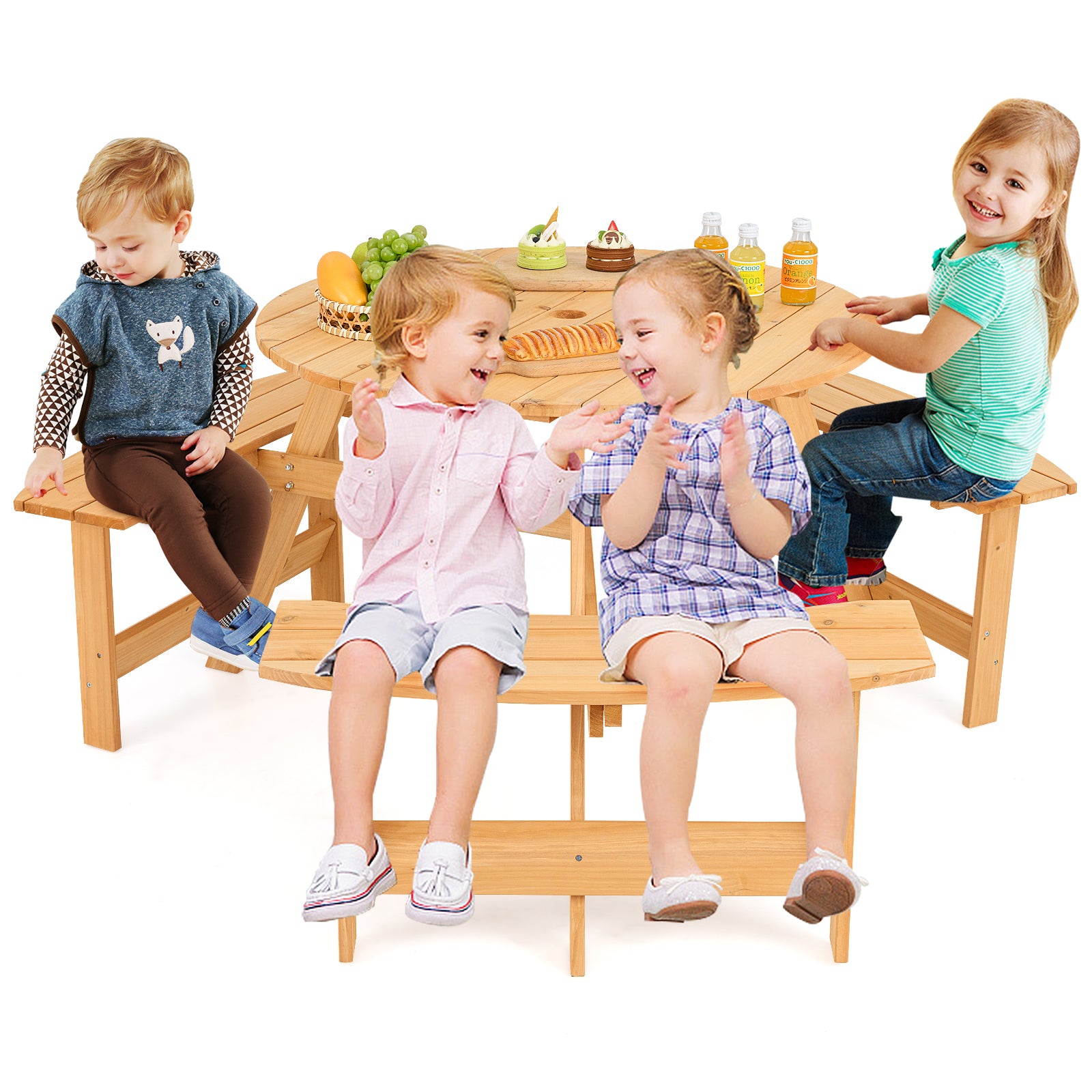Kids Outdoor Wooden Picnic Table and Bench Set with Umbrella Hole, Natural Picnic Tables at Gallery Canada
