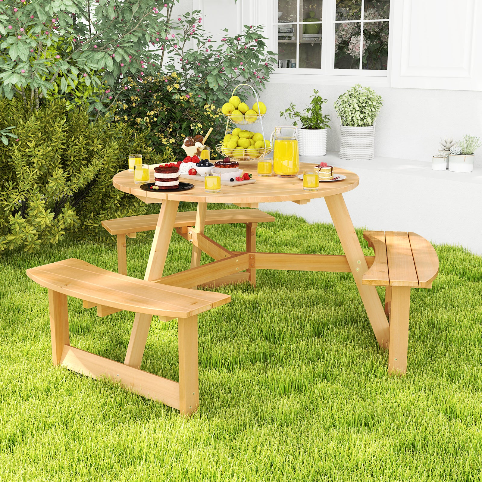 Kids Outdoor Wooden Picnic Table and Bench Set with Umbrella Hole, Natural Picnic Tables at Gallery Canada