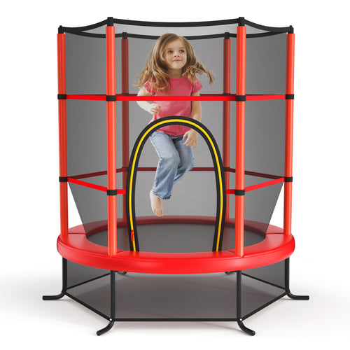 55 Inch Kids Trampoline, With Enclosure Net, Red