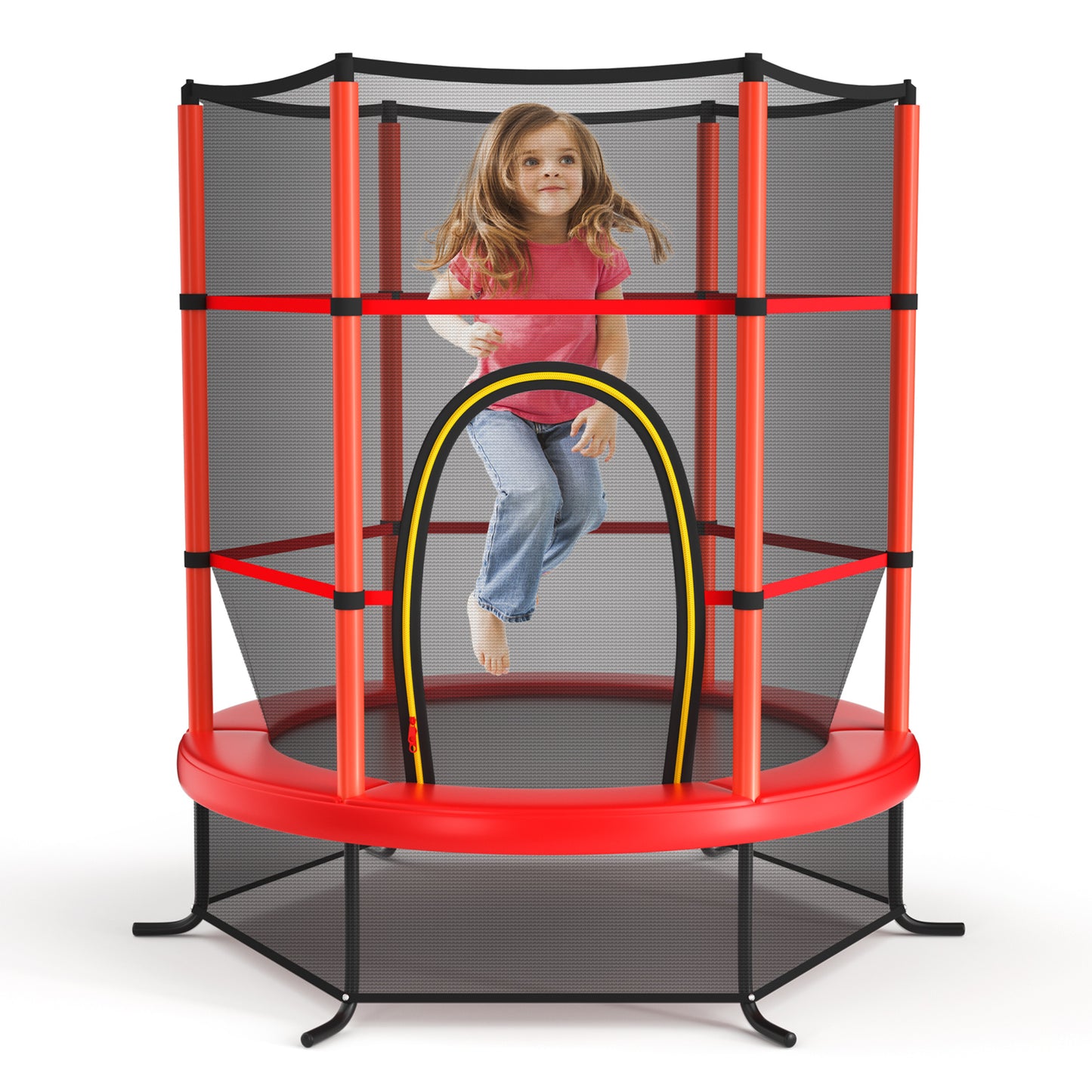 55 Inch Kids Trampoline, With Enclosure Net, Red Trampolines Red at Gallery Canada