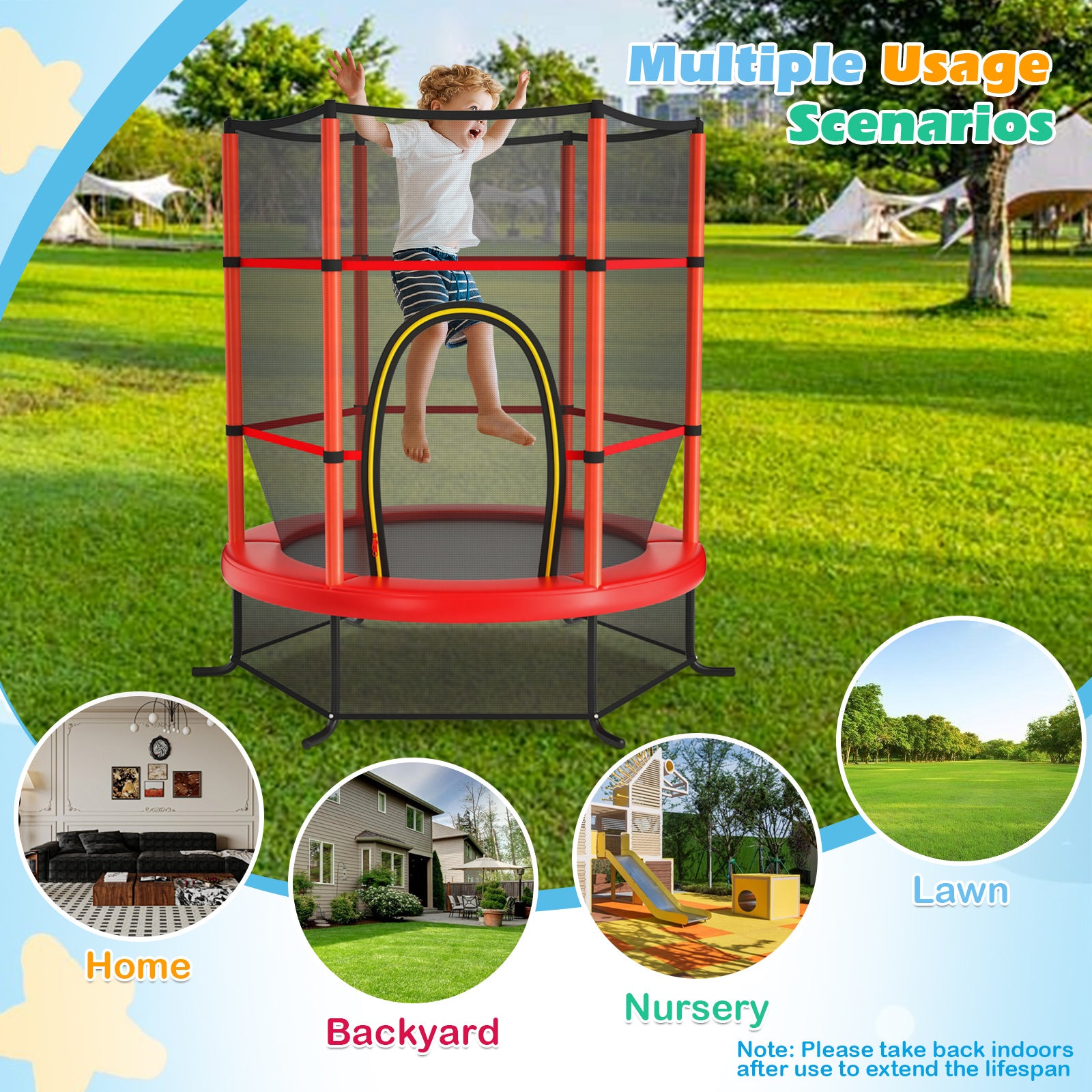 55 Inch Kids Recreational Trampoline Bouncing Jumping Mat with Enclosure Net, Red Trampolines at Gallery Canada