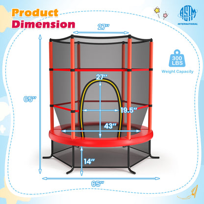 55 Inch Kids Recreational Trampoline Bouncing Jumping Mat with Enclosure Net, Red Trampolines at Gallery Canada