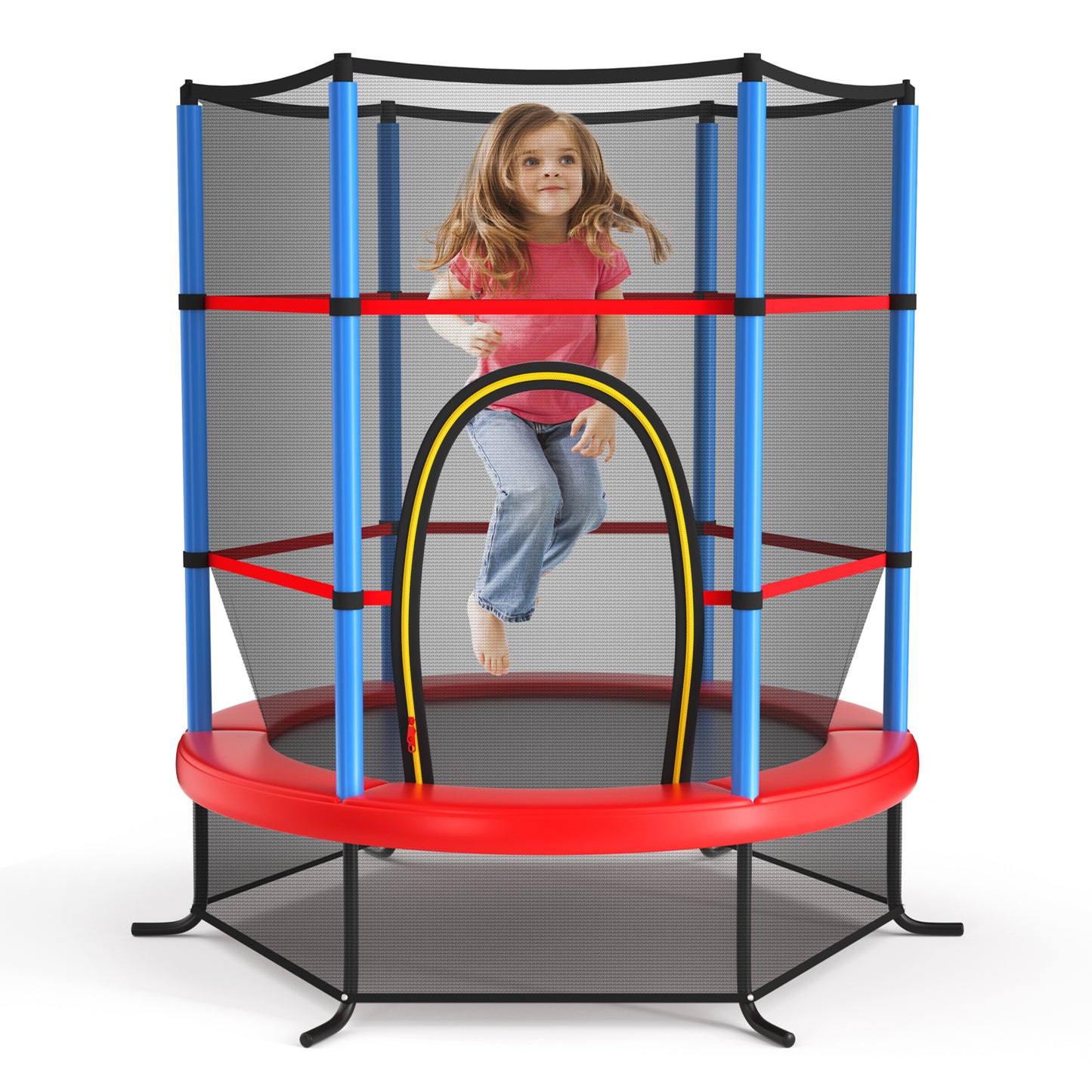 55 Inch Kids Recreational Trampoline Bouncing Jumping Mat with Enclosure Net, Navy Trampolines Navy at Gallery Canada