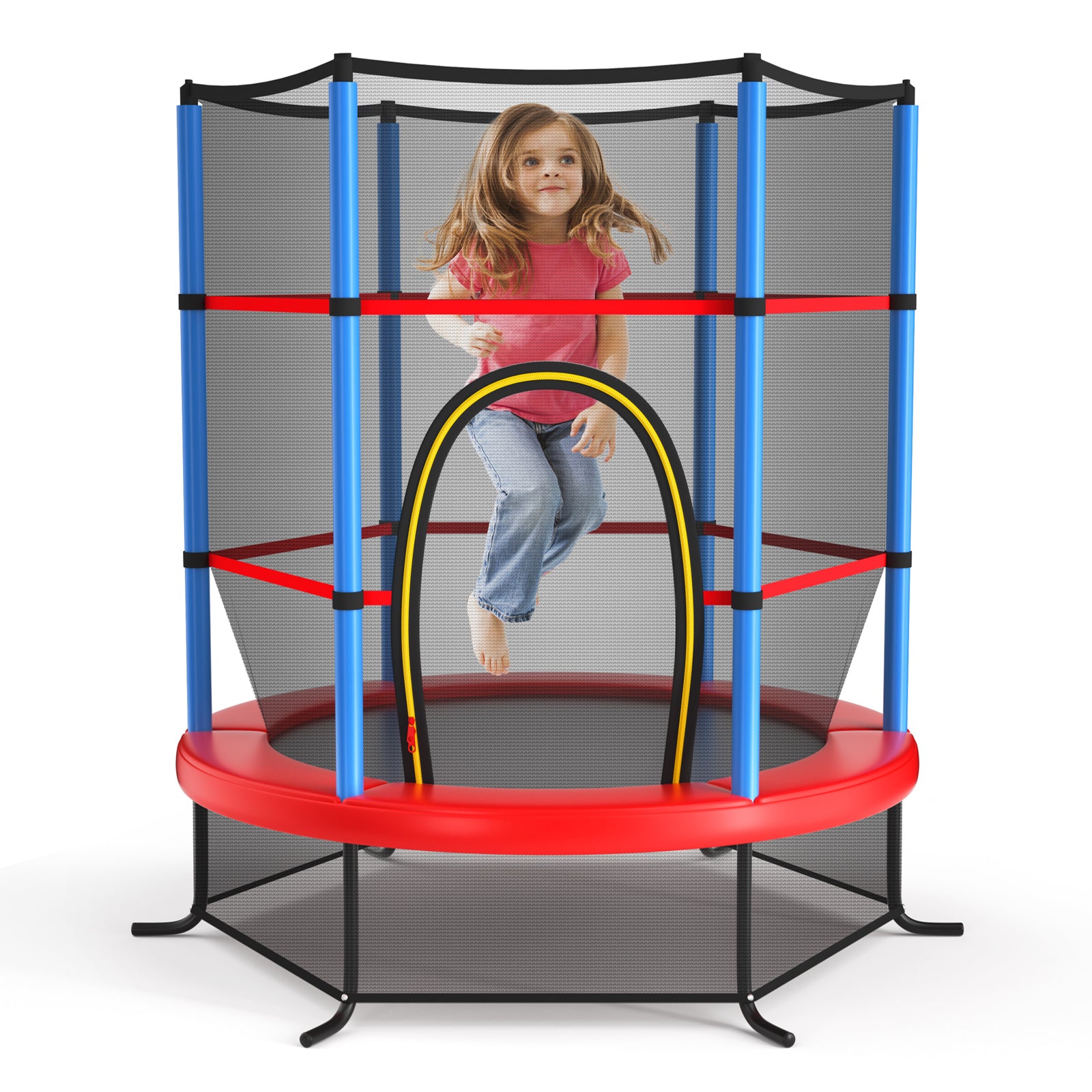55 Inch Kids Recreational Trampoline Bouncing Jumping Mat with Enclosure Net, Navy Trampolines Navy at Gallery Canada