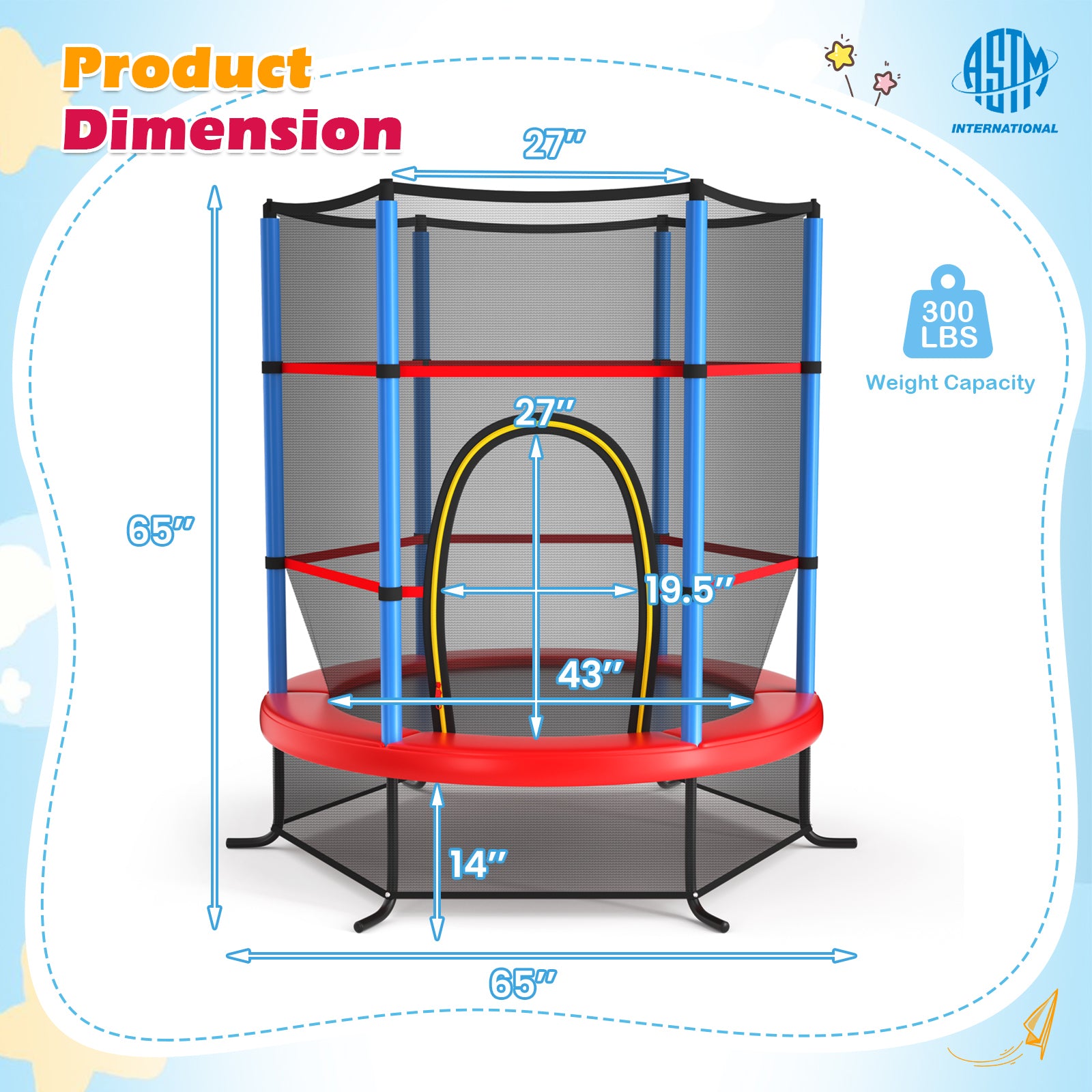 55 Inch Kids Recreational Trampoline Bouncing Jumping Mat with Enclosure Net, Navy Trampolines at Gallery Canada