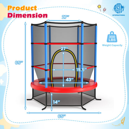 55 Inch Kids Recreational Trampoline Bouncing Jumping Mat with Enclosure Net, Navy Trampolines at Gallery Canada