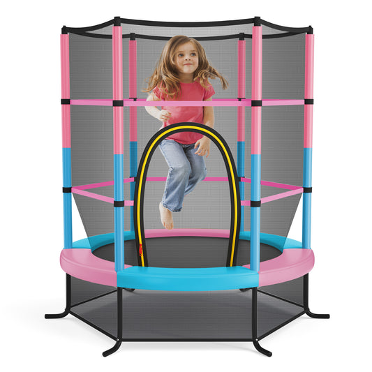 55 Inch Kids Trampoline With Enclosure Net, Pink Trampolines Pink at Gallery Canada
