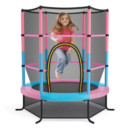 55 Inch Kids Recreational Trampoline Bouncing Jumping Mat with Enclosure Net, Pink