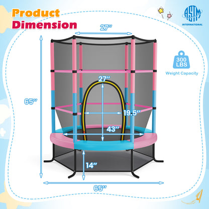 55 Inch Kids Recreational Trampoline Bouncing Jumping Mat with Enclosure Net, Pink Trampolines at Gallery Canada