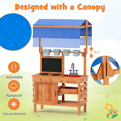 Wooden Pretend Play Kitchen with Height Adjustable Canopy for Kids, Natural Play Kitchen Sets at Gallery Canada