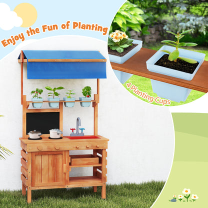 Wooden Pretend Play Kitchen with Height Adjustable Canopy for Kids, Natural Play Kitchen Sets at Gallery Canada