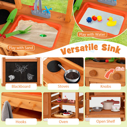 Wooden Pretend Play Kitchen with Height Adjustable Canopy for Kids, Natural Play Kitchen Sets at Gallery Canada