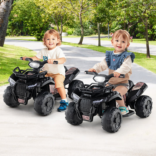 6V Kids ATV Quad Electric Ride On Car, LED Light, MP3, Solid Black Powered Ride On Toys Black & White at Gallery Canada