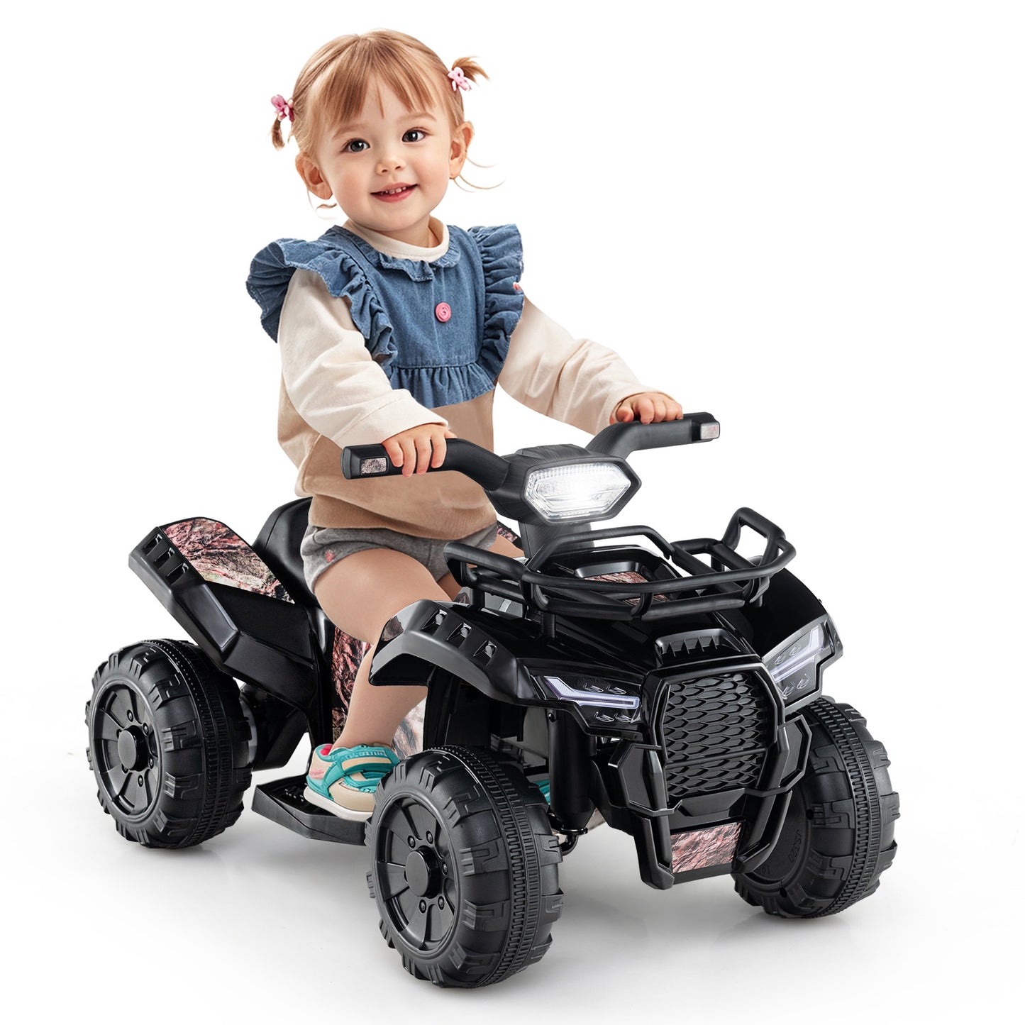 6V Kids ATV Quad Electric Ride On Car, LED Light, MP3, Solid Black Powered Ride On Toys at Gallery Canada